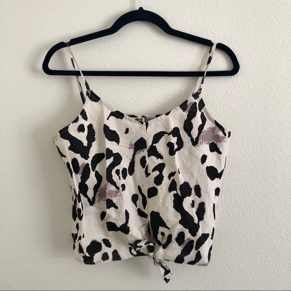 Mo:vint linen front knot Leopard tank top - Picture 6 of 10